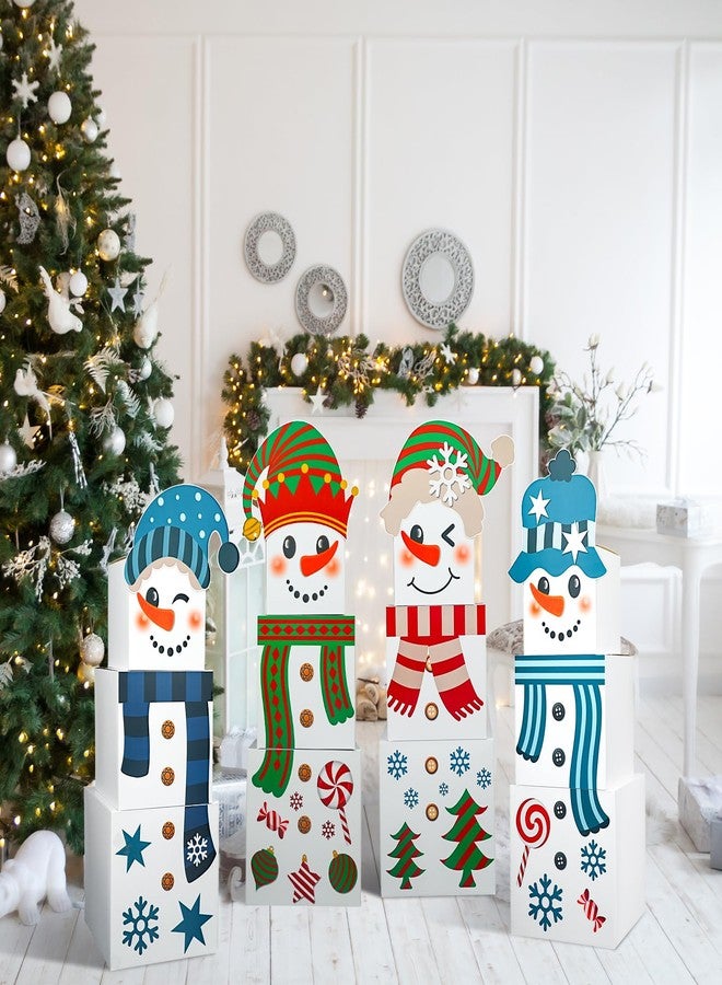 Lemosae 24 Pcs Christmas Snowman Gift Boxes, 6 Design Stackable Xmas Decorative Large Gift Box Cardboard Nesting Boxes Decorations Stacking Box for Christmas Wrapping Party Decor - Image 5